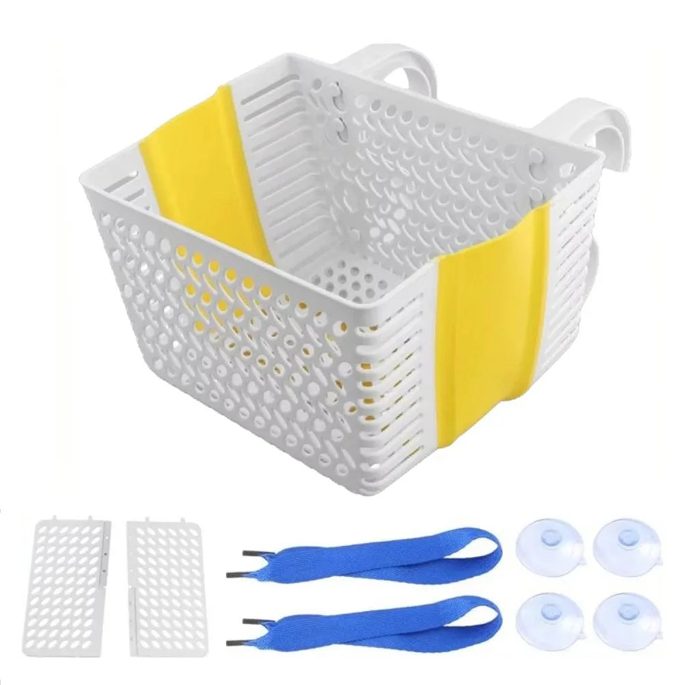 Plastic Poolside Storage Basket Large Hanging Swimming Pool Storage Basket Folding Resistant-proof Above Ground Pool Basket Vue White
