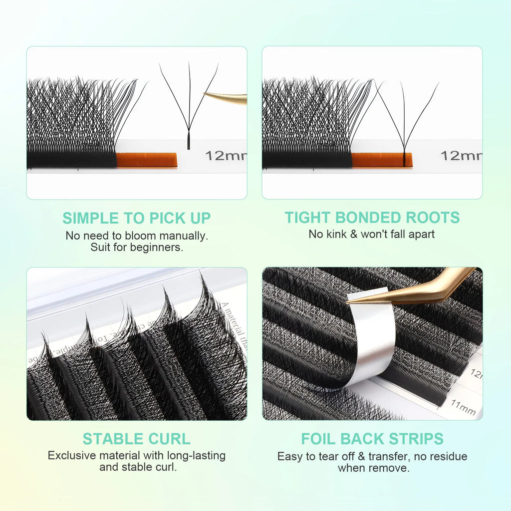 NAGARAKU 8640fans 3D/4D/5D W Shape 54 Rows Natural Soft Light Hand Woven Fans Automatic Flower False Eyelashes Extensions Vue
