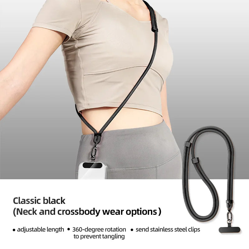 Phone Lanyard Adjustable Detachable Neck Cord Outdoor Universal Crossbody Strap Card Clip for Mobile Phone Case Vue black Nylon / Spandex