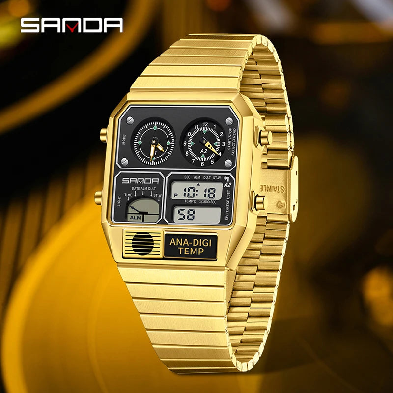 SANDA 3192 Men's LED Square Watch – Chronograph & Thermometer Men's Digital Watch Vue