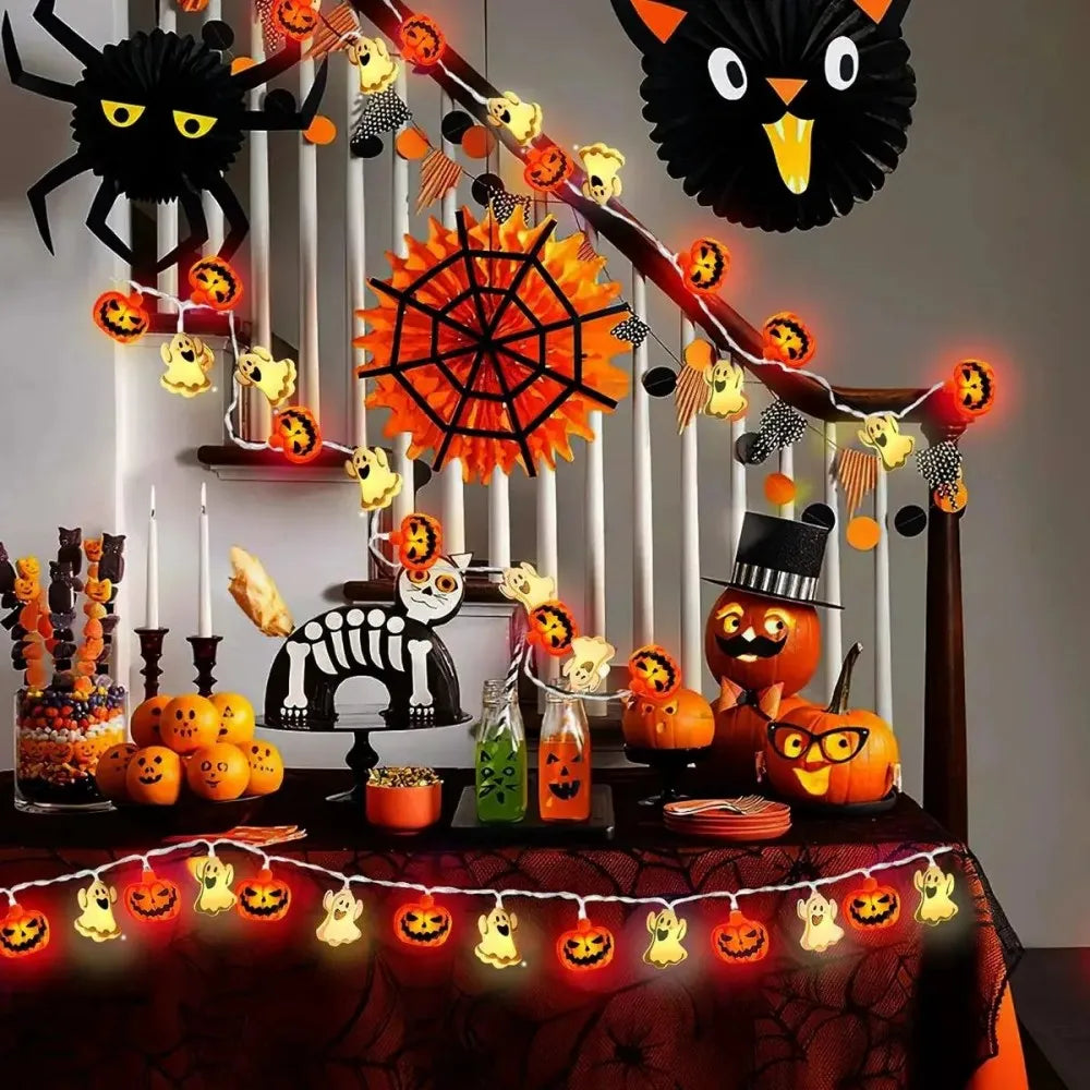 Halloween Pumpkin & Ghost LED String Lights, for Indoor Outdoor Halloween Party, Yard, Home Decor（Battery Powered） Vue