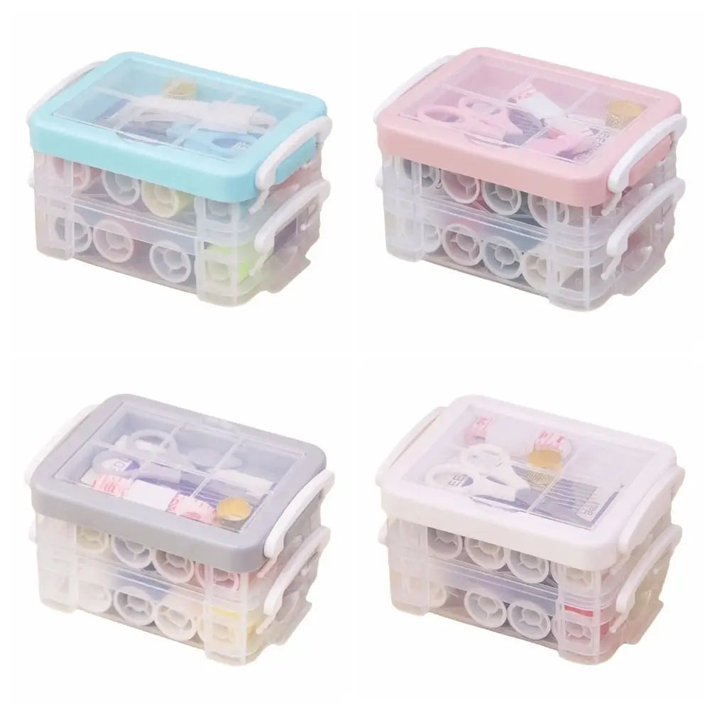 18pcs Craft Spools DIY Sewing Tool Kit Portable Three-Layer Needlework Box Large Capacity Sewing Kit Box Cross Stitching Vue