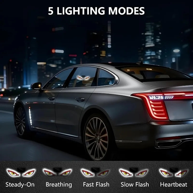 Solar Devil Eyes Car LED Ambient Light Wireless No Drill Demon Eye Warning Lights for Cars SUVs Trucks Windshield & Rear Window Vue
