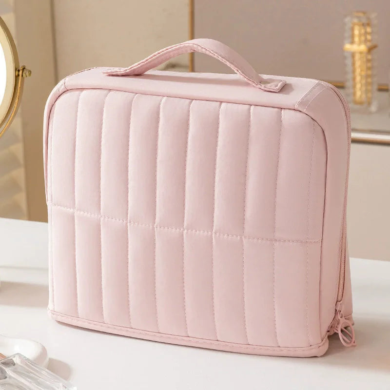 Large Capacity Portable Standing Makeup Bag Travel Toiletry Bag Cosmetic Brush Organizer Handheld Stationery Storage Pouch Vue Pink CN