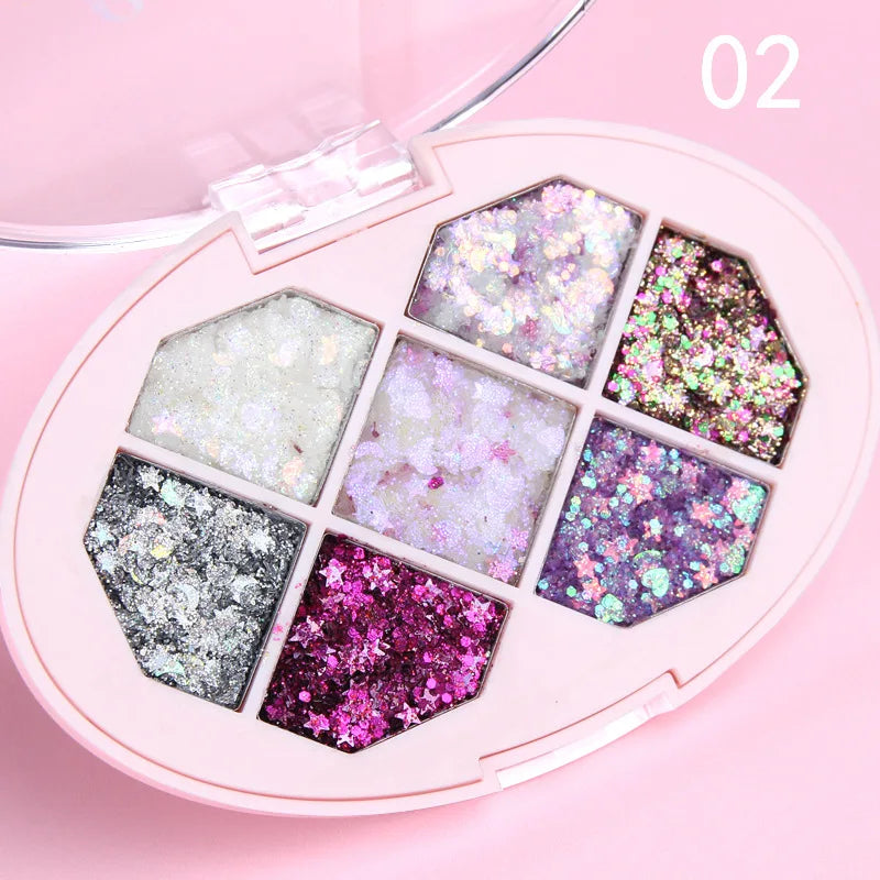 7 Colors Diamond Sequins Palette Shimmer Pigment Face Glitter Star Moon Makeup Fragment Vue 7SJCF-02