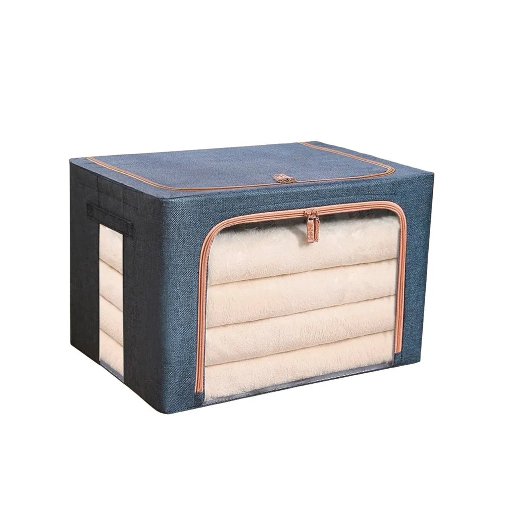 Clear Window Clothes Quilt Storage Bins Large Capacity Steel Frame Clothing Sorting Box Dust-proof with Handles Zipper Vue 15.75x11.81x7.87 in