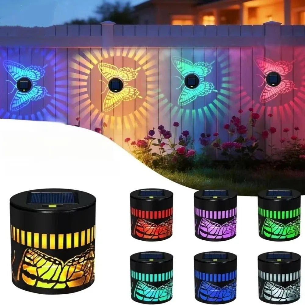 Hanging Wall Lamp Waterproof Solar Light Metal Iron Solar Lantern Color Changing Warm Light Projection Lamp Outdoor Vue