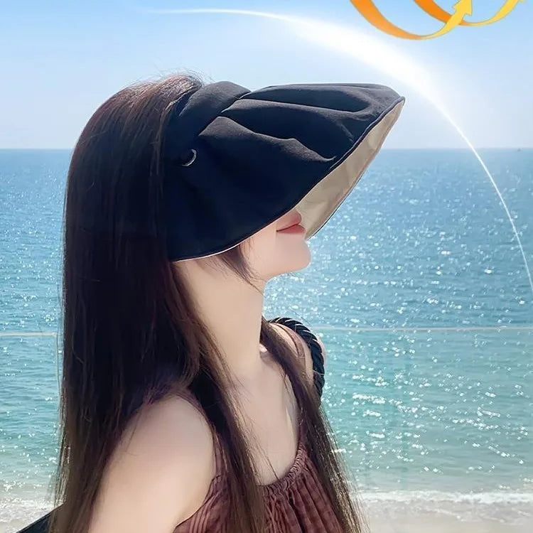Foldable Sun Hat for Women Summer Wide Brim Breathable Polyester Beach Cap Convertible Headband Outdoor Travel Hat Vue