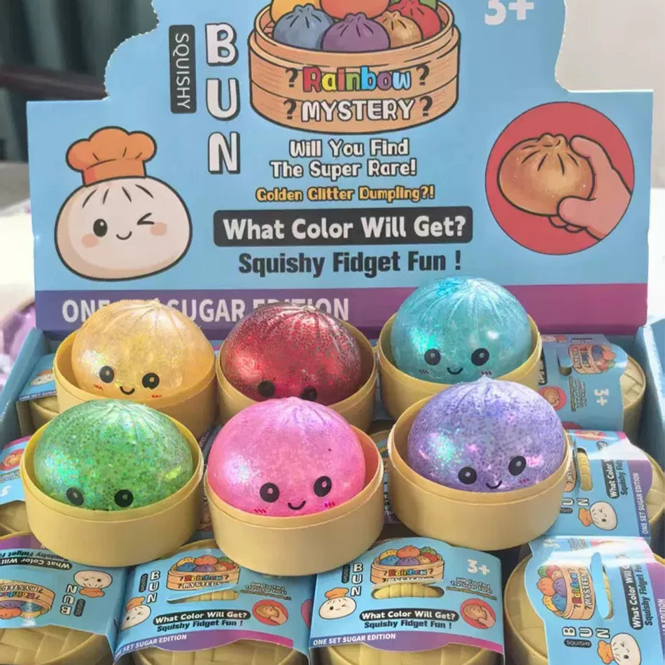 Dumpling Squishy Glitter With Box Dumplings Sensory Steamer Soft TPR Dough Ball for Decompression Fidget Toy Stress Relief Gift Vue