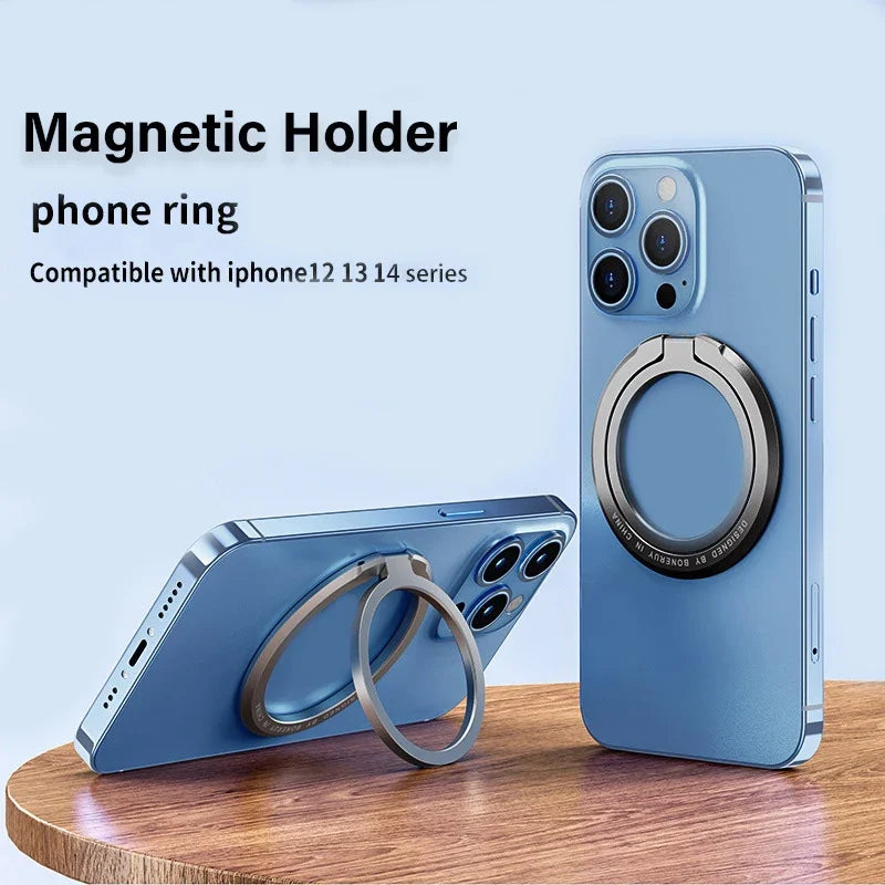 Ultra-thin Cell Phone Ring Holder Magnetic Ring Foldable Kickstand Magnet Grip Desktop Stand for MagSafe IPhone 16 15 14 13 12 Vue