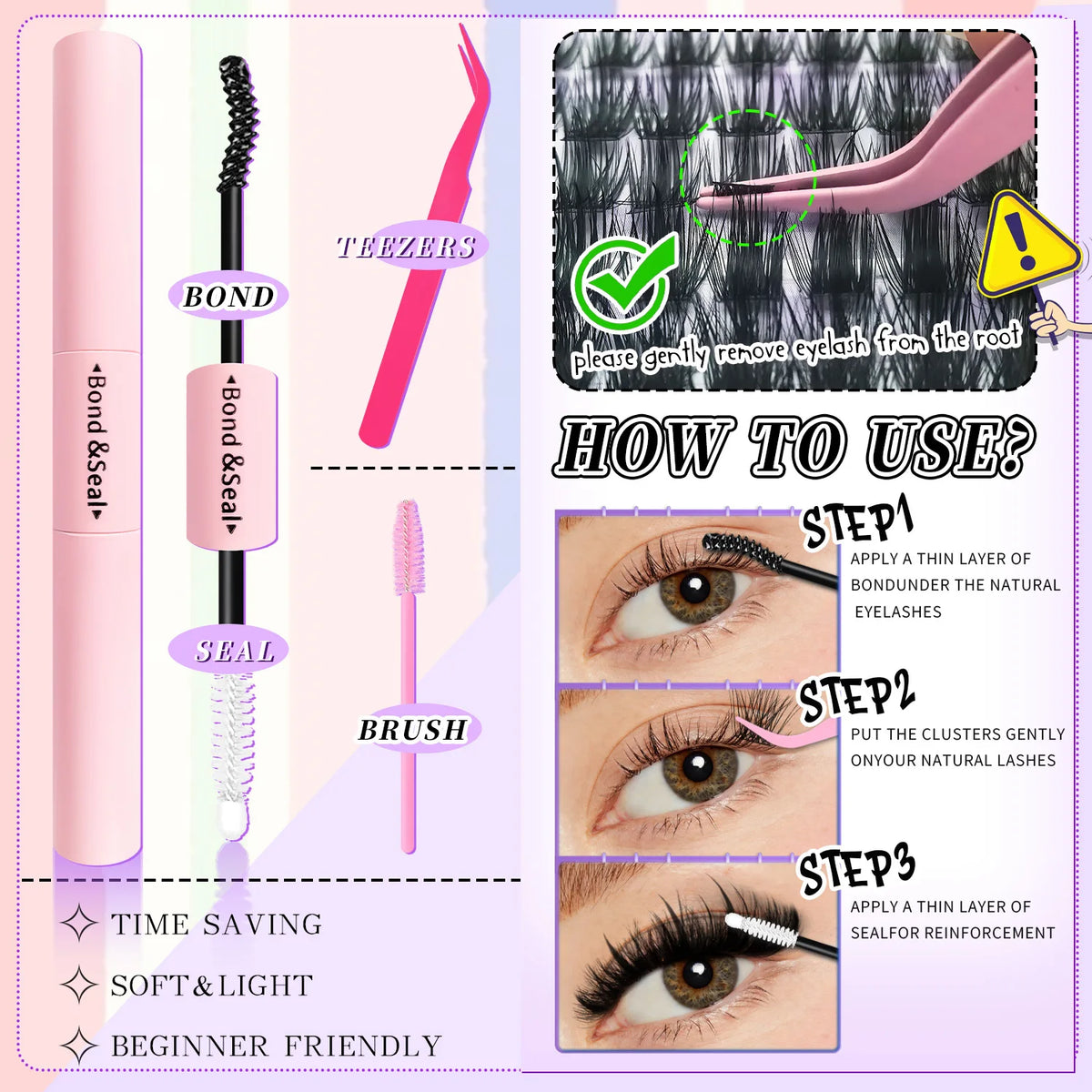 Eyelash Extension Kit QUEENICE Lash Clusters 8-16mm, Super Large Capacity, Suitable for Beginners Vue