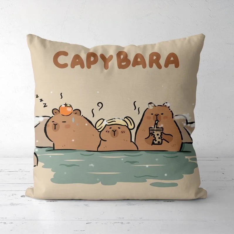 Cute Kapibara Capybara Cartoon Two-dimensional Pillowcase Children's Bedroom Sofa Cushion Cover Nap Pillow Cover Vue 9 45x45cm