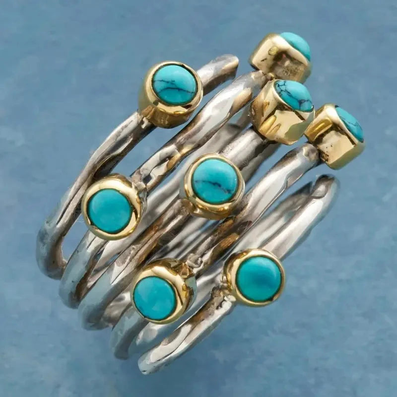 Huitan Vintage Bohemian Imitation Turquoise Ring for Women Fashion Ring Vue