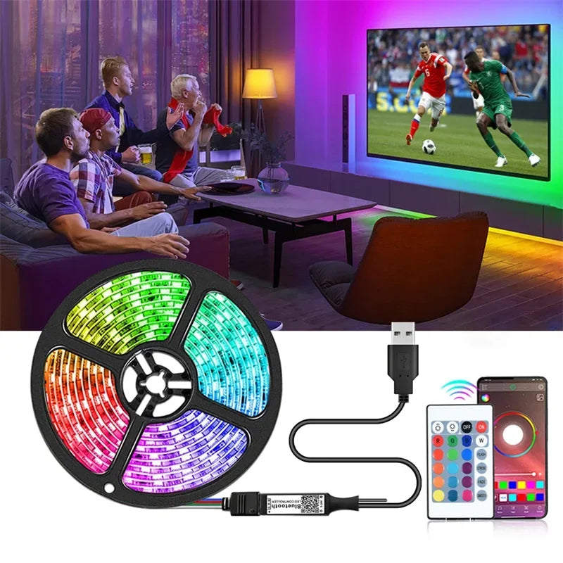 5050 RGB LED Strip Light USB 5V Smart Bluetooth Control IR Remote Flexible Led Tape 30/60 LEDs/M Colorful Ribbon Room Decor Vue