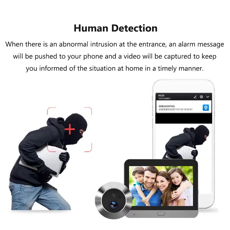 4.3 Inch 1080P Smart Tuya WiFi Video Doorbell Eye Peephole Camera PIR Motion Detection Two Way Audio Digital Door Viewer Vue