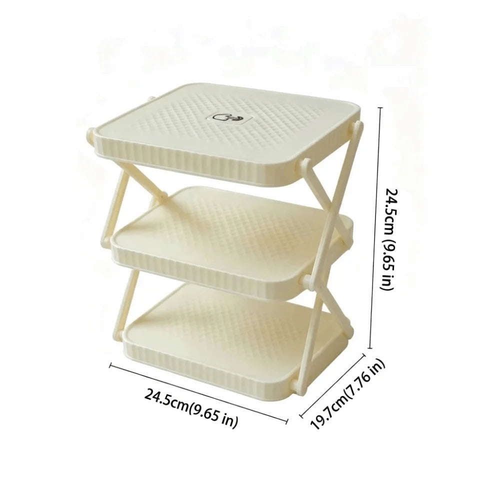 3-Layer Foldable Tray Rack Space Saving Multi-functional Dish Storage Stand Durable Collapsible Prep Tray Rack Meal Prep Vue