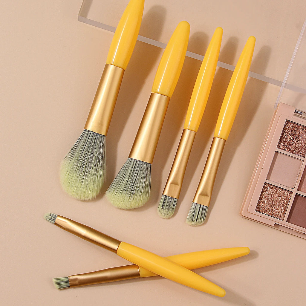 6PC Soft Hair Facial and Eye Portable Makeup Set Brushes - Vibrant Orange Portable Makeup Brush Set - Soft Hair Loose Powder, Bl Vue