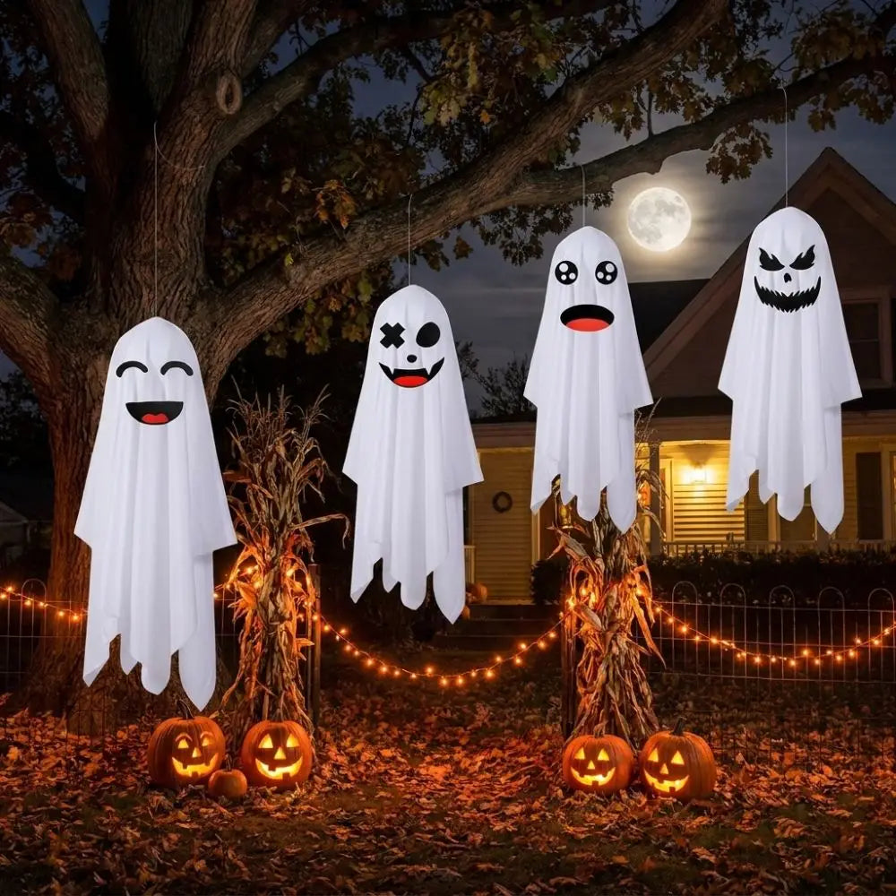 Scary Spooky Halloween Hanging Ghost Decor White Creative Flying Spooky Ghost Eerie Front Door Hanging Courtyard Decor Vue