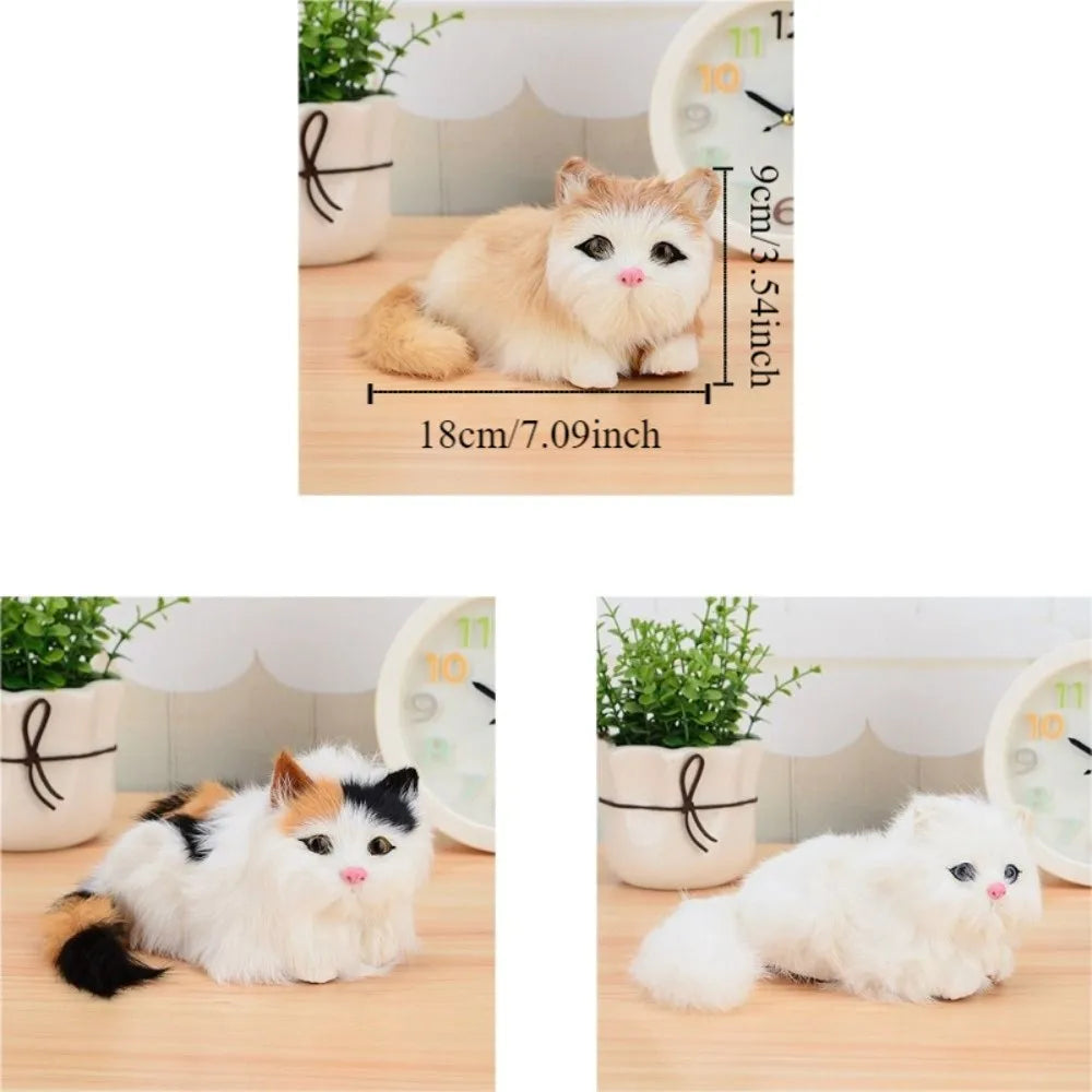 Cute Cozy Fluffy Plush Cat Ornaments Long Hair Soft Simulation Cat Doll Cartoon Desktop Decoration Home Decor Vue