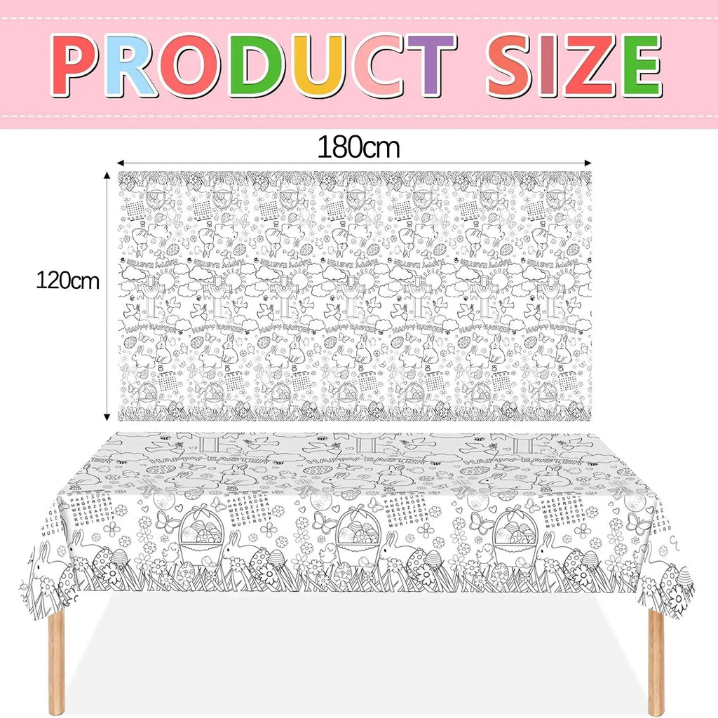 Party Activity Easter Bunny Tablecloth Childrens Doodle Disposable Paper DIY Eco Friendly Table Cover Kids Craft Protector Vue 120x180cm 3PCS