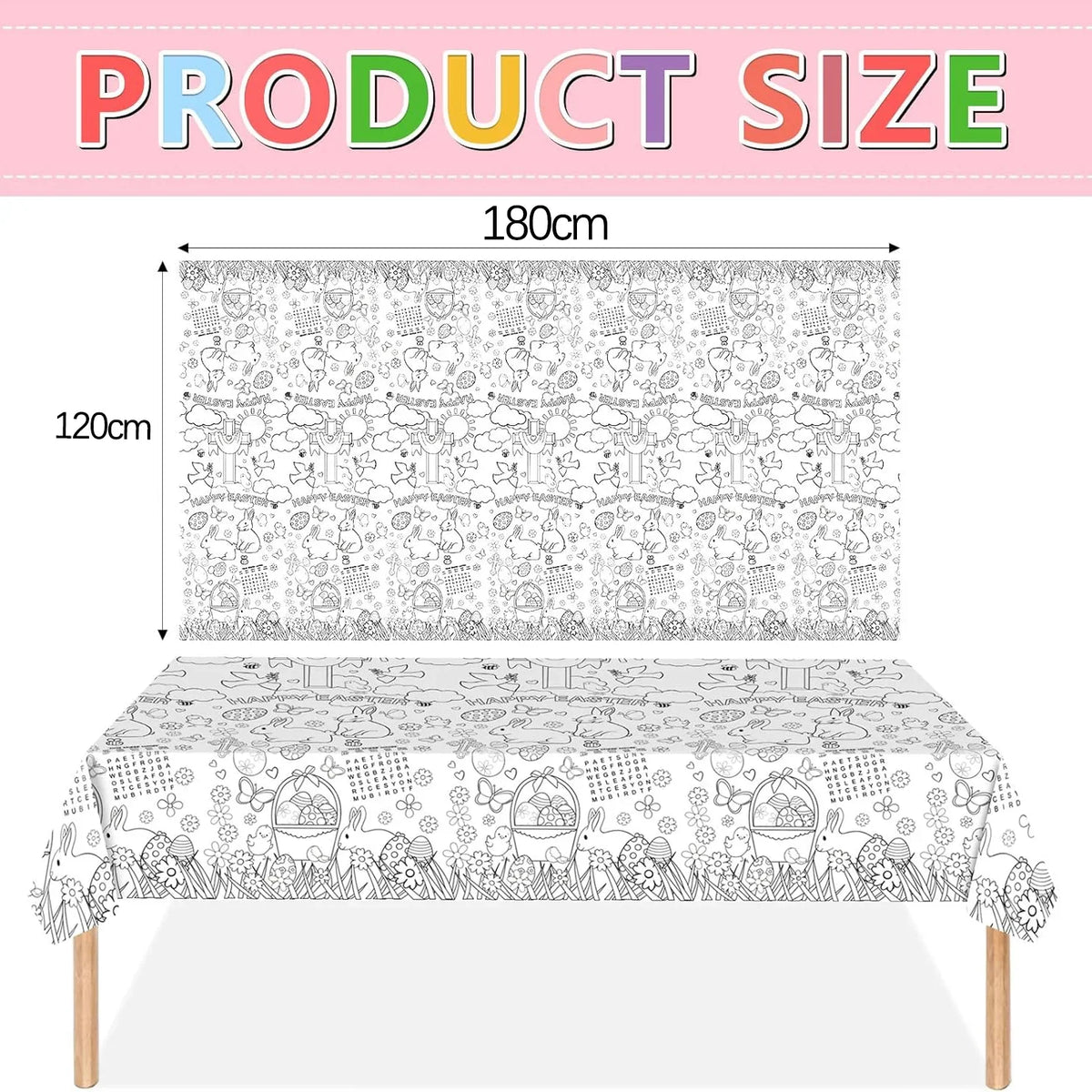 Party Activity Easter Bunny Tablecloth Childrens Doodle Disposable Paper DIY Eco Friendly Table Cover Kids Craft Protector Vue 120x180cm 3PCS