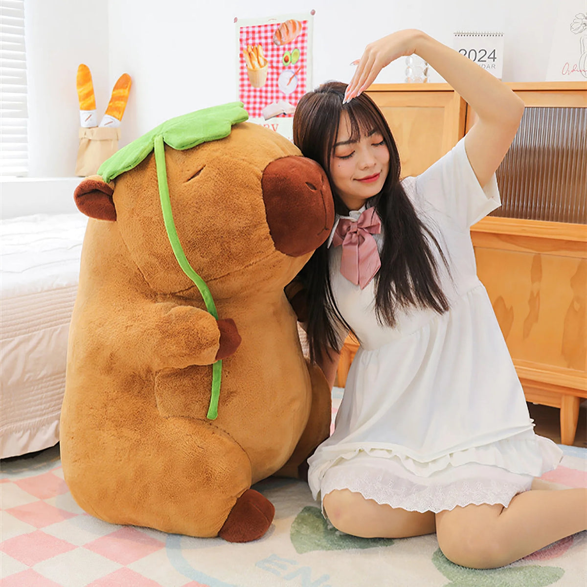 Cartoon Lotus Leaf Capybara Plush Toy Kawaii Simulation Animal Plushies Soft Stuffed Doll Big Size Pillow Girls Birthday Gift Vue