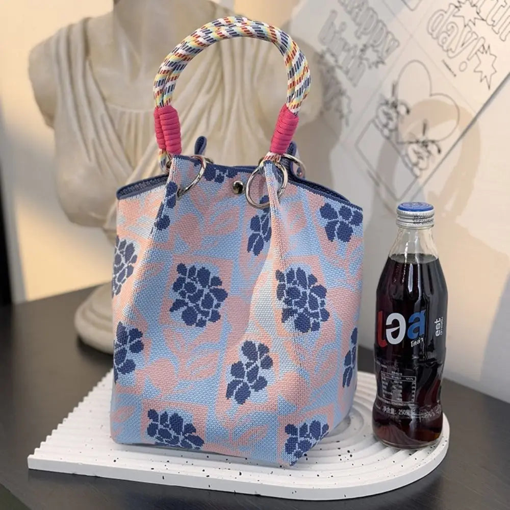 Fashion Cartoon Knitted Bucket Bag Large Capacity Handmade Wrist