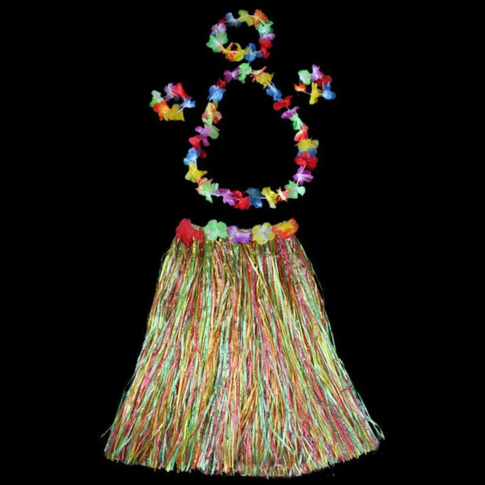 Ladies Women Hawaii Fancy Dress Grass Skirt Hula Hawaiian Full Vue multicolor