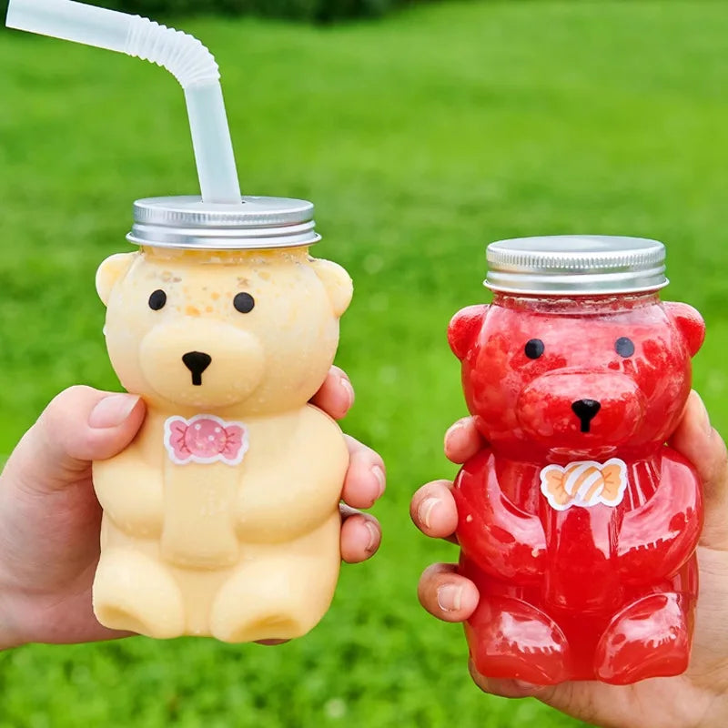 1-10PCS 500ml Violent Bear Milk Tea Bottle Disposable PET Transparent Juice Bottle Cartoon Bear Portable Juice Yogurt Bottle Vue