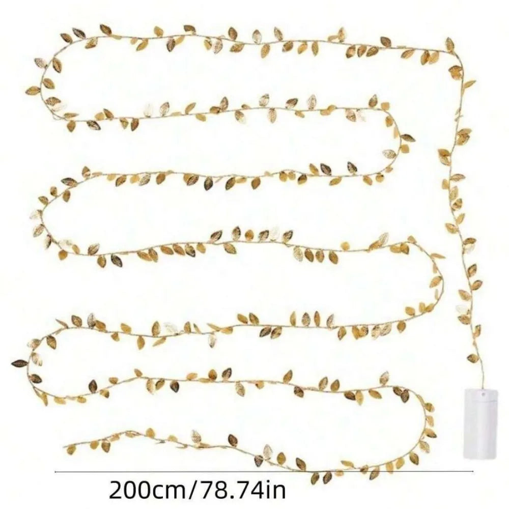 1PC 20/50LED Golden Leaf Garland Fairy Lights, Battery Operated, Elegant Decoration for Home,Christmas,Thanksgiving,Table, Party Vue