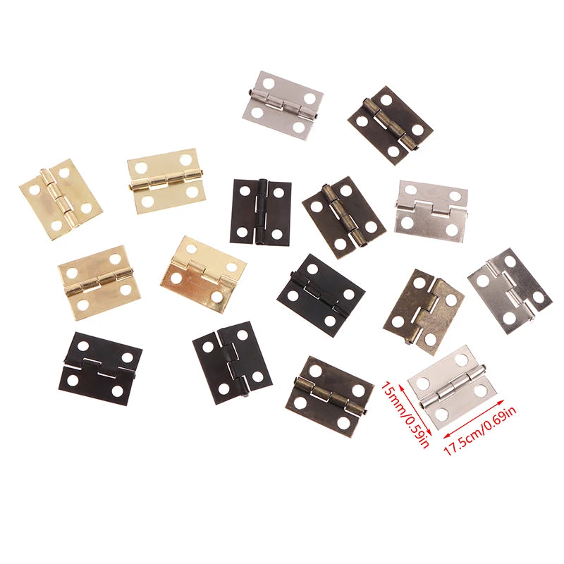 50pcs/box 4 Holes Mini Hinge Decor Hinges + 200 Screws Durable Furniture Hardware Iron Gold Silver Black Bronze Vue