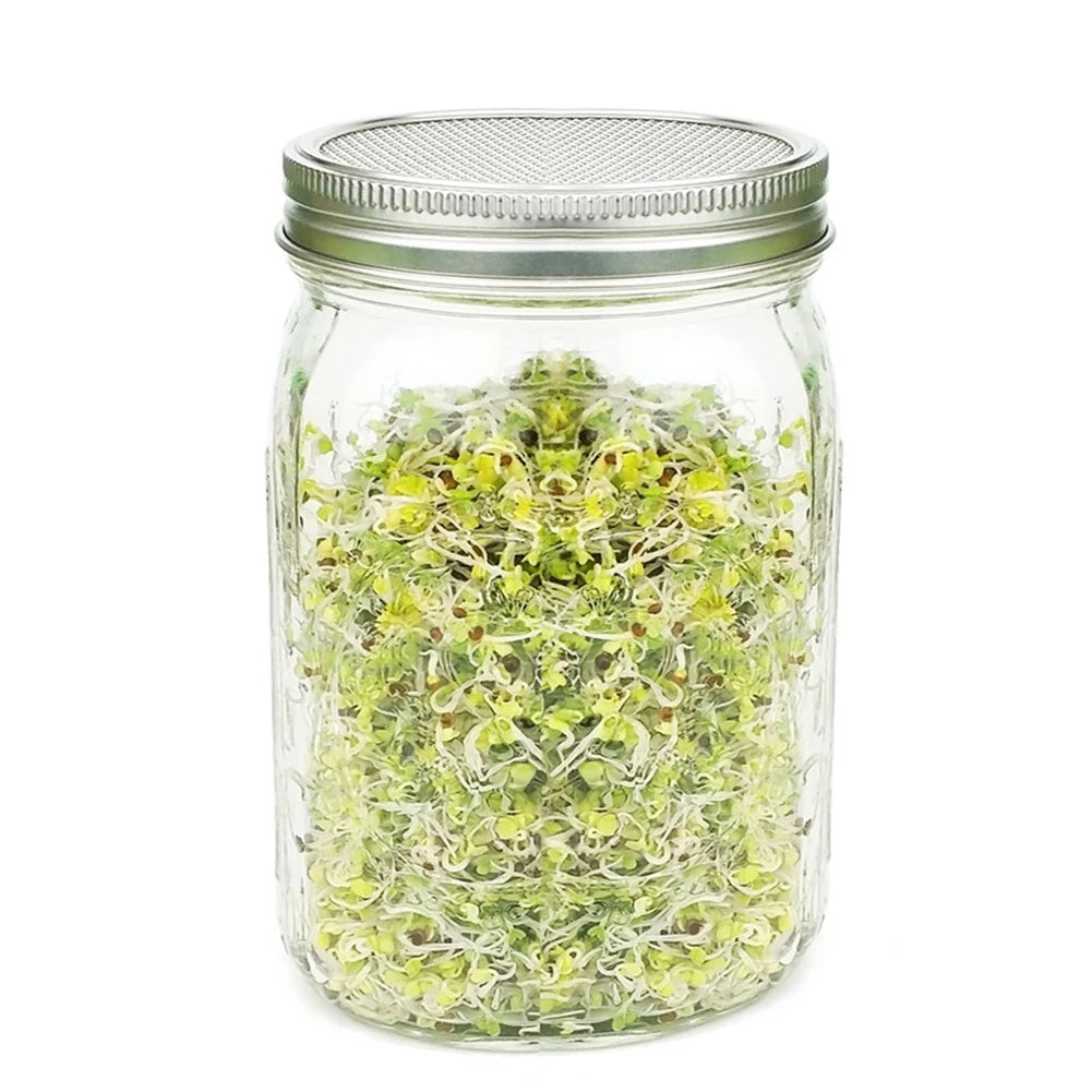 ABKW-Sprouting Seeds Germination Cover Kit Germinating Mason Jar Set With Bracket Filter Cover Sprouting Jar Vue Transparent color