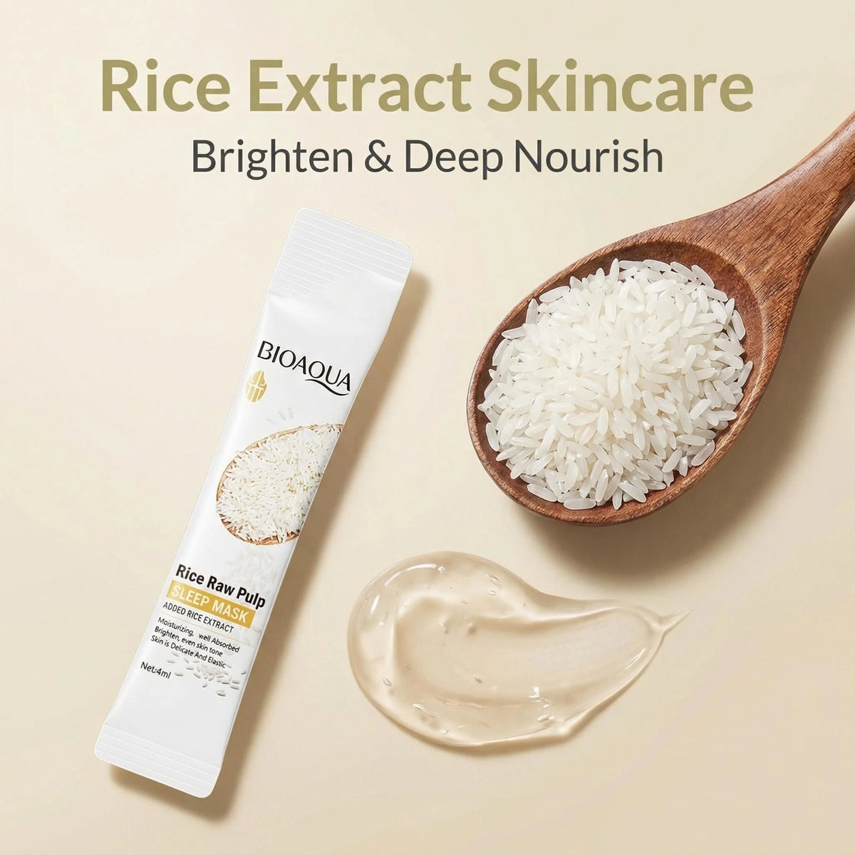 20/40/60 Pieces of Bioaoua Rice Puree Sleeping Mask, No-Rinse Mask, Moisturizes Skin, Hydrates and Moisturizes Vue