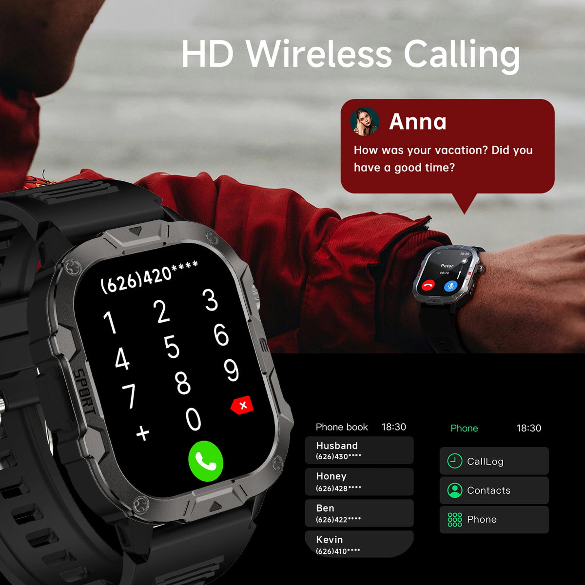LED Flashlight New Smartwatch 2.01Ultra Large Screen Voice Assistant Wireless Shockproof Dustproof Waterproof Smart Notification Vue