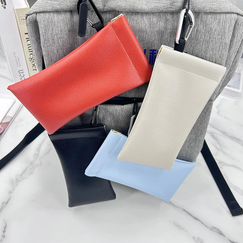Automatic Closed Soft PU Glasses Bag Sunglasses Case Carrying Bag Eyewear Pouch Earphone Data Cable Storage Protective Cover Vue