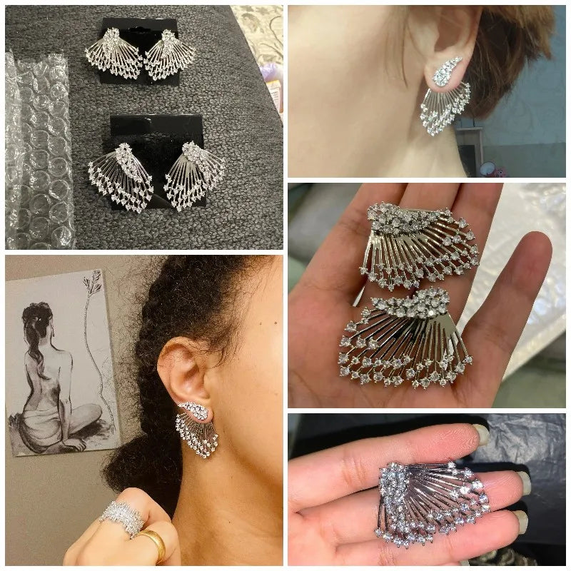 Huitan Wing Cubic Zirconia Stud Earrings – Silver Fashion Stud Earrings Vue