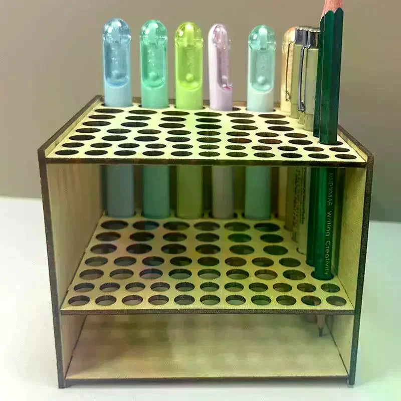 1 Set 67-Slot Premium Double-layer Durable Artist Desk Organizer Wooden Brush Holder Pencil Paint Brushes Storage Art Craft Vue