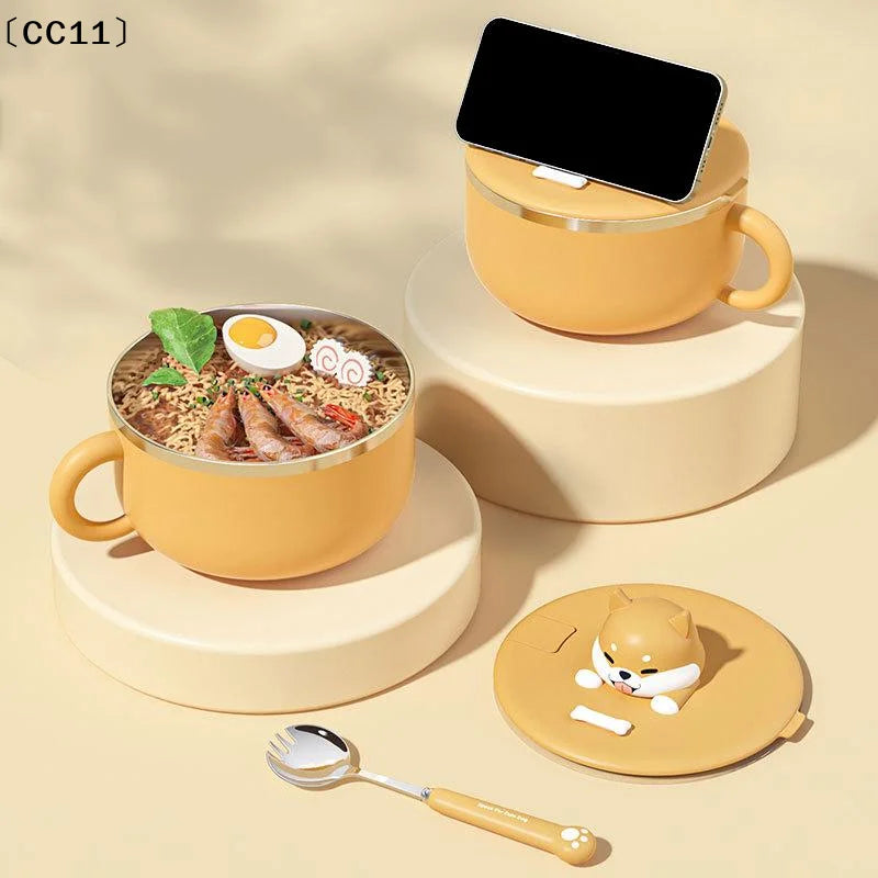 Cute Dog Instant Noodle Bowl Stainless Steel Lid Large Fruit Salad