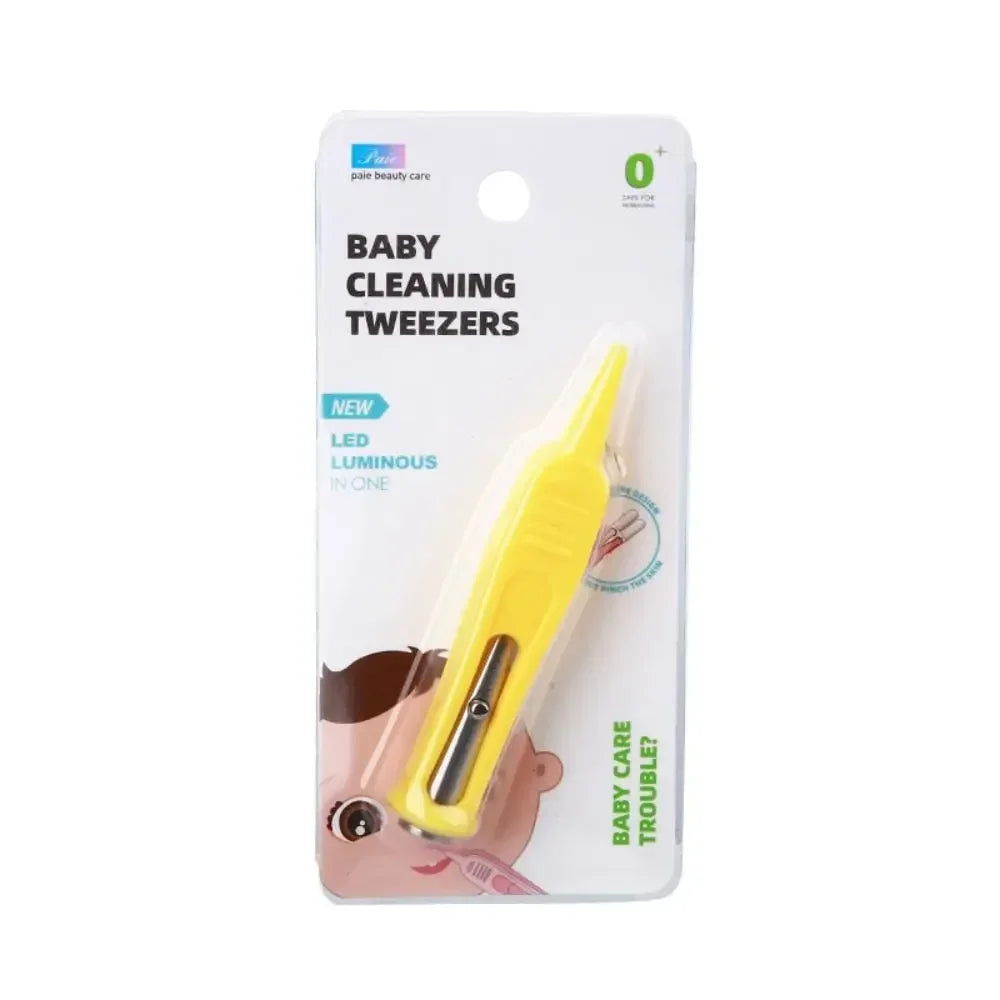 vvocci Tweezers Safe Baby Infants Clean Booger 1PC Clip Dig Ear Nose Navel Safety Forceps Cleaning Forceps With LED Light Vue M260-Yellow