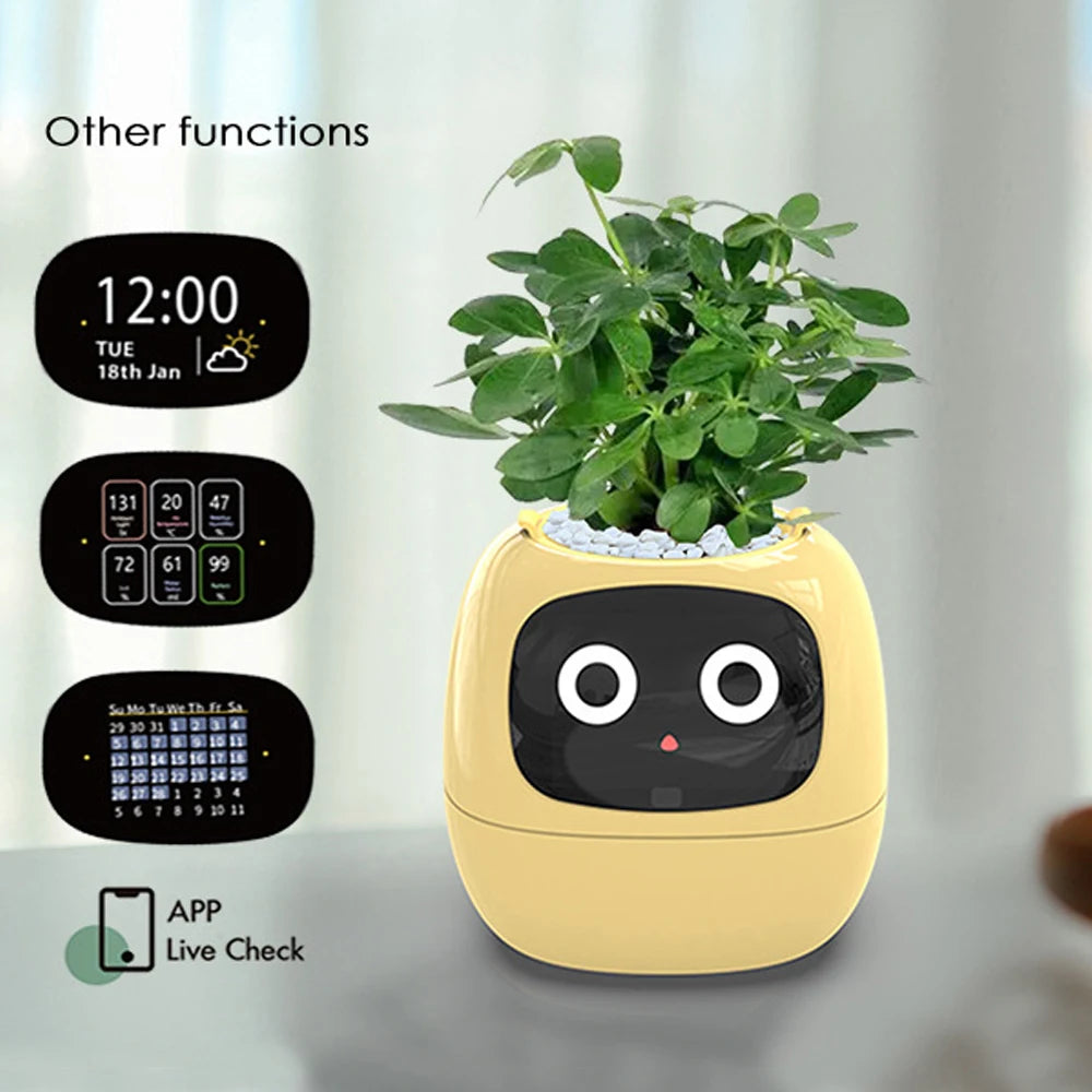 Tuya Smart Pet Planter Robot Adorable Plant Companion Smart Planter 7 Smart Sensors Time/Date/Luminance/Moisture Display Planter Vue