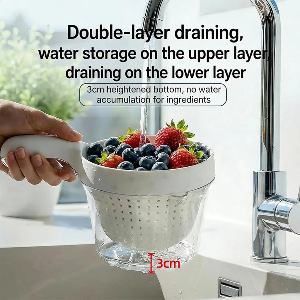 Strainer Bowl Double-Layer Removable Basket Vegetable Colander Fruit Cleaner Bowl for Home Apartment Restaurant Outdoor Camping Vue