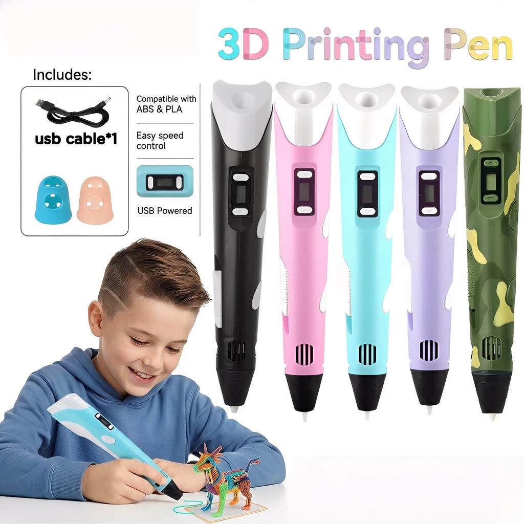 3D Printing Pen With LCD Screen Compatible PLA Filament Drawing Pen Safe Paiting for Children DIY Boys Girls Birthday Gifts Vue