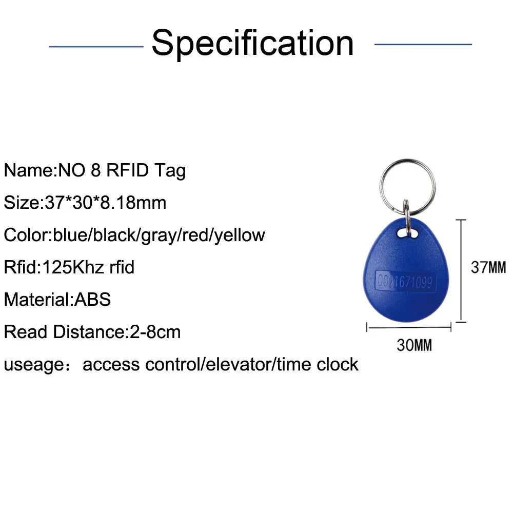 100pcs NO.8 125KHz RFID EM Key Fob Tags Proximity RFID Tag Card Keyfob Access Control Smart Card Keychain Only Read Chip EM4100 Vue