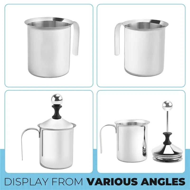 ABKW-Manual Milk French Press Coffee Maker Stainless Steel Hand Pump Milk Foamer Handheld Milk Jug Vue