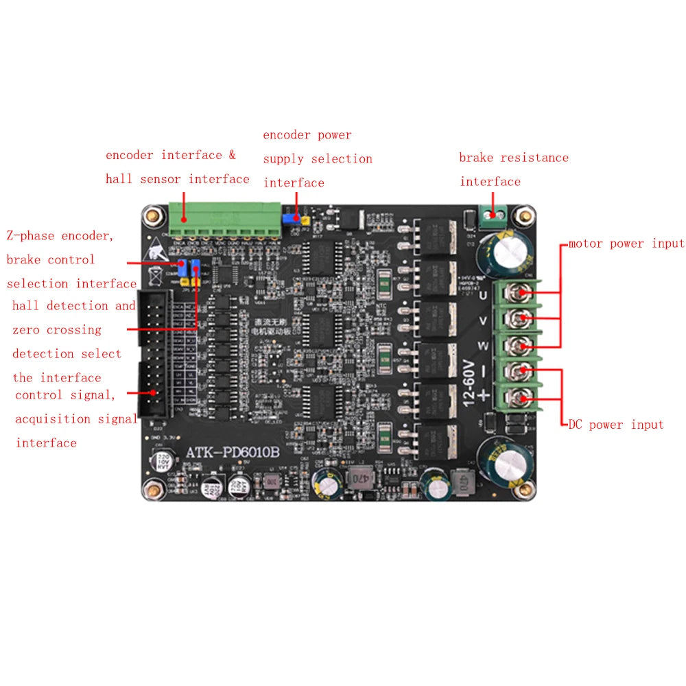 DC Brushless Motor Driver Board ATK-PD6010B Driver BLDC FOC PID PMSM Support Hall Sensor Detection 3-phase Current Acquisition Vue