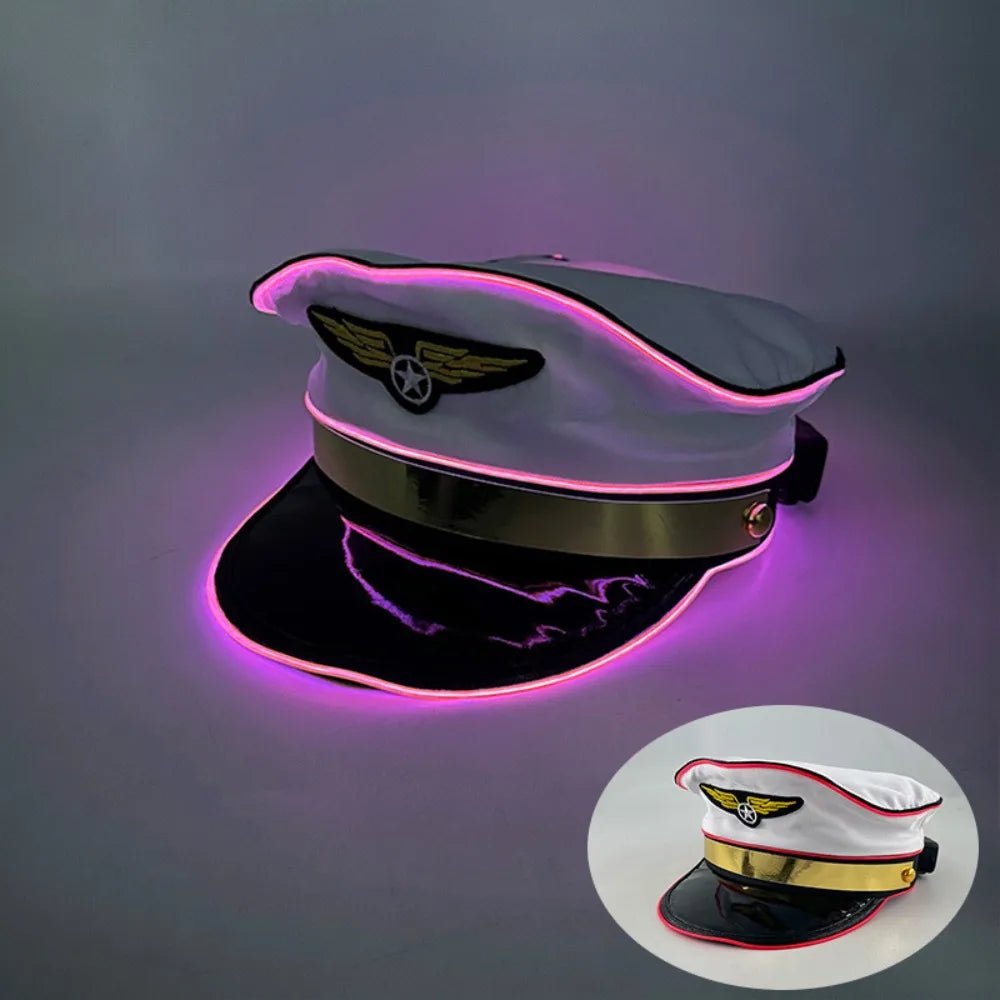 Adjustable LED Light Up Pilot Hat Breathable Boost Party Vibe Glowing Party Cap Elastic Lining Fits No Deformation Vue Pink