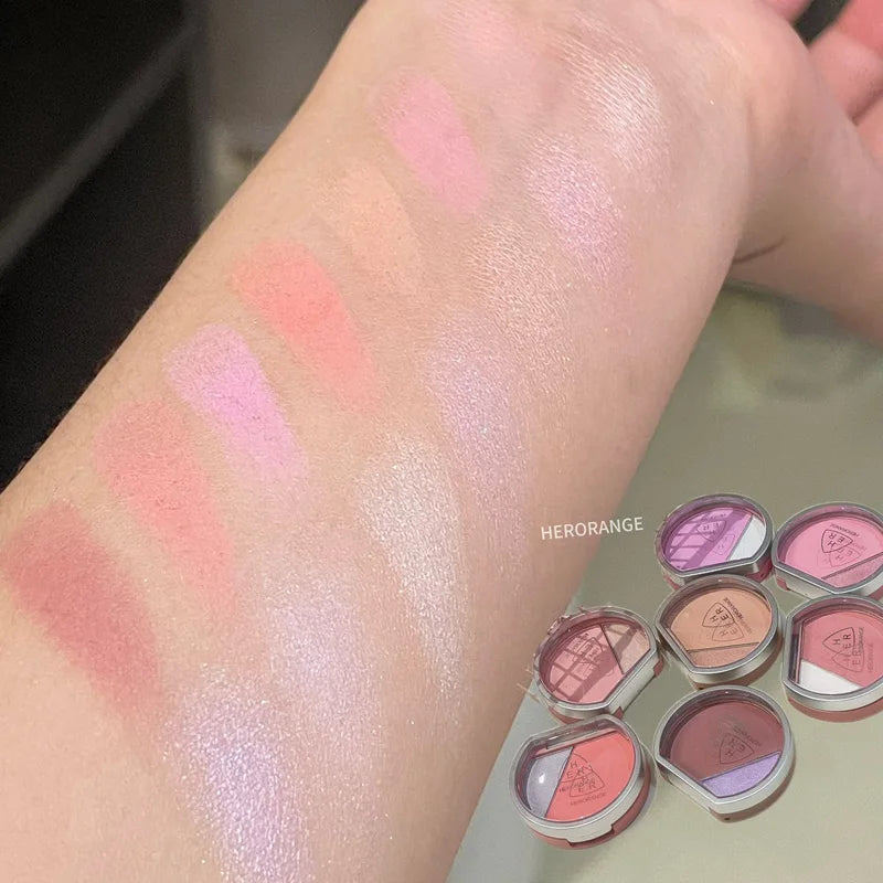 Punk Purple Brown Blush Highlighter Palette Two-color Eyeshadow Brighten Face Contour Waterproof Sweat-proof Rouge Powder Makeup Vue