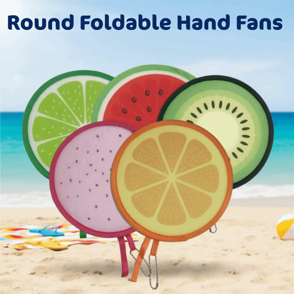 Portable Round Foldable Hand Fans Cartoon Fruit Handheld Folding Fan
