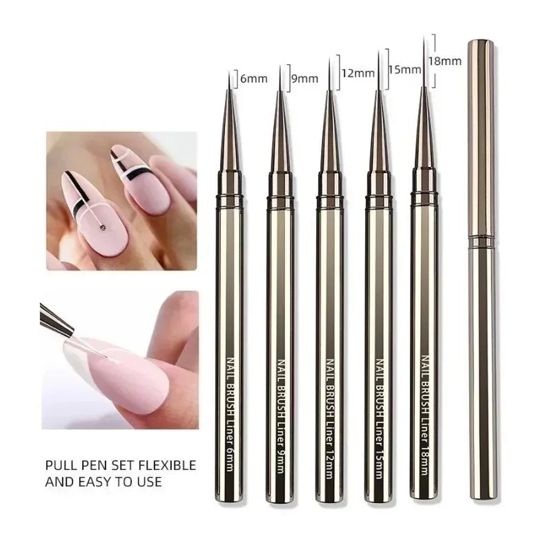 Nails Art Liner Brushes for Elongated Lines Striping Drawing - 6/9/12/15/18/25mm Nail Design Pen - Professional Manicure Tool Vue
