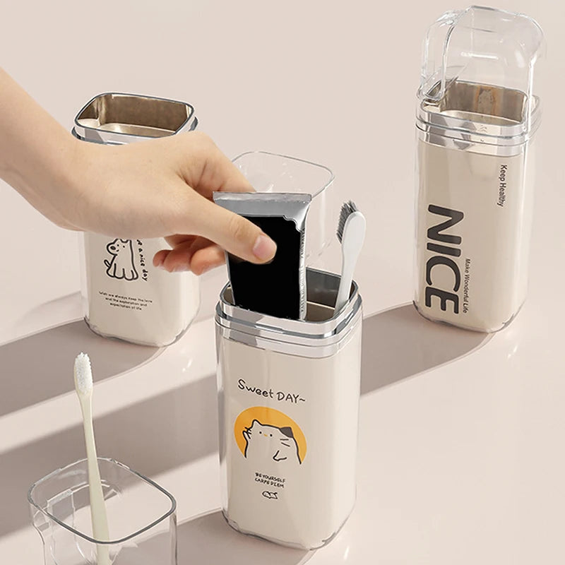 Cartoon Cute Toothbrush Cup Travel Toothbrush Holder Simple Portable Mouthwash Cup For Business Trip Home Camping Vue